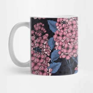 Pink lilac on dark blue Mug